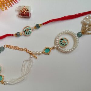 PREMIUM KUNDAN PAIR RAKHI WITH SET OF TWO RAKHIES.