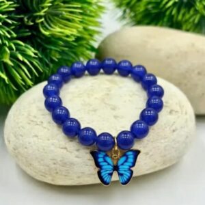 PREMIUM BUTTERFLY BRASLET WITH BLUE PEARLS.