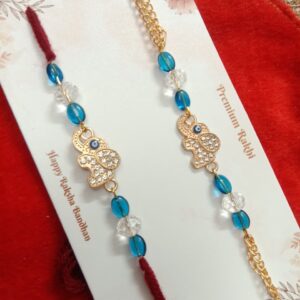 PREMIUM KUNDAN PAIR RAKHI WITH SET OF TWO RAKHIES.