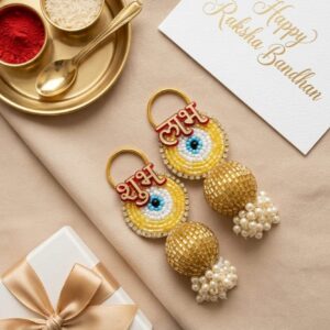 shubh labh hanging yellow evil eye design for home entrance decoration